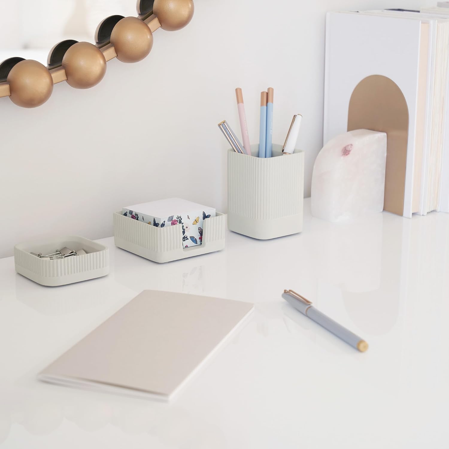 3-Piece Concrete Desk Organizer Set with Pen & Note Holders - Image 2