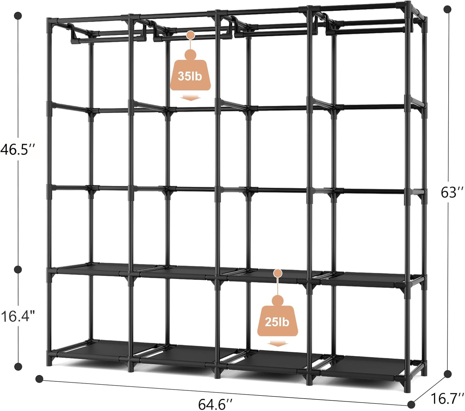 67 Inch Portable Wardrobe with Cover, 4 Hanging Rods & Side Pockets, Freestanding Storage Closet for Bedroom - Image 3