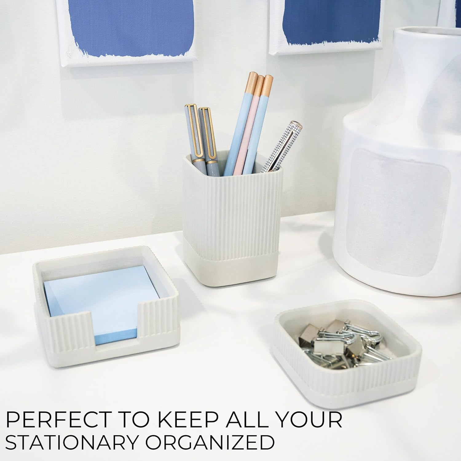 3-Piece Concrete Desk Organizer Set with Pen & Note Holders - Image 3