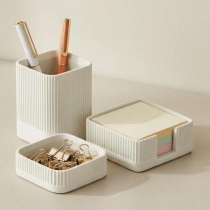 3-Piece Concrete Desk Organizer Set with Pen & Note Holders