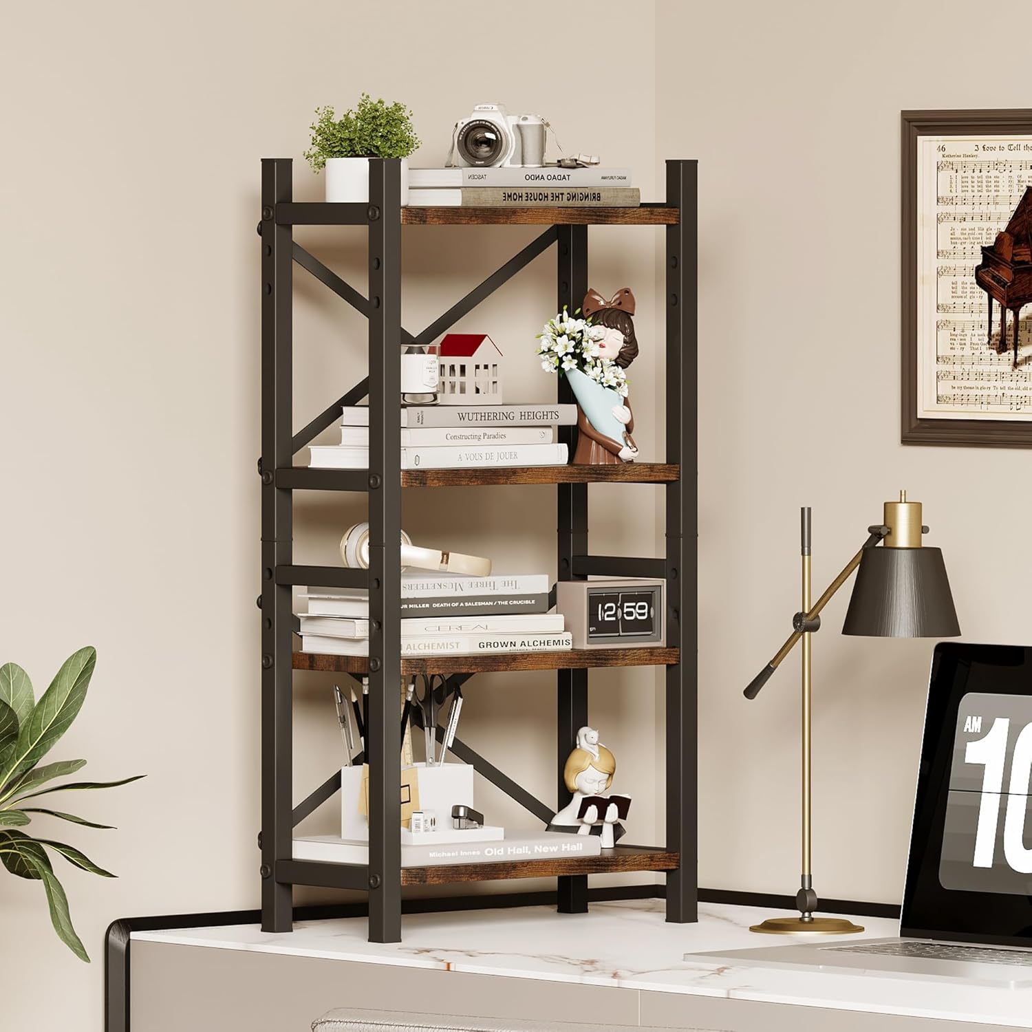 4-Tier Stackable Desktop Bookshelf, Adjustable Wooden Book Organizer - Image 2