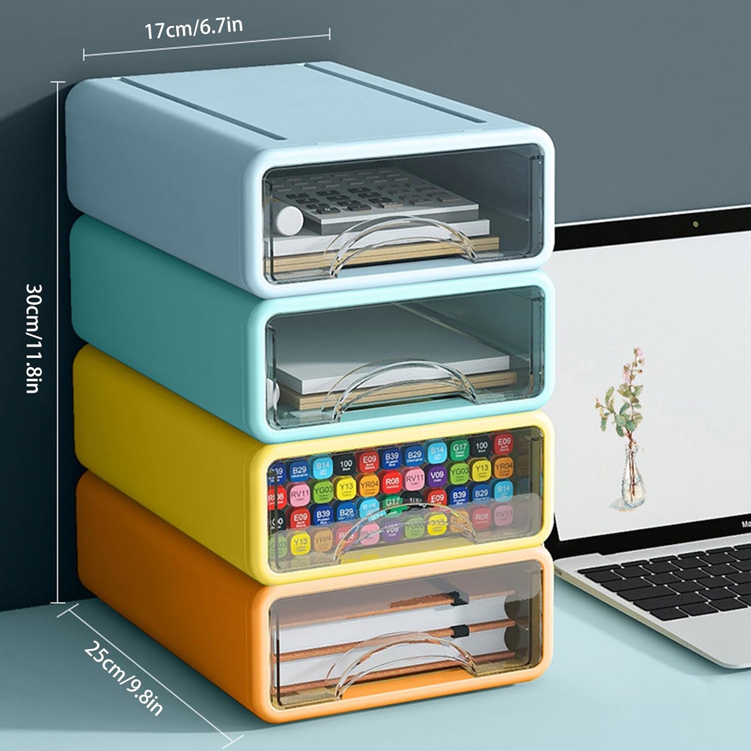4-Pack Stackable Desktop Drawer Organizer for Office & Makeup Storage - Image 3