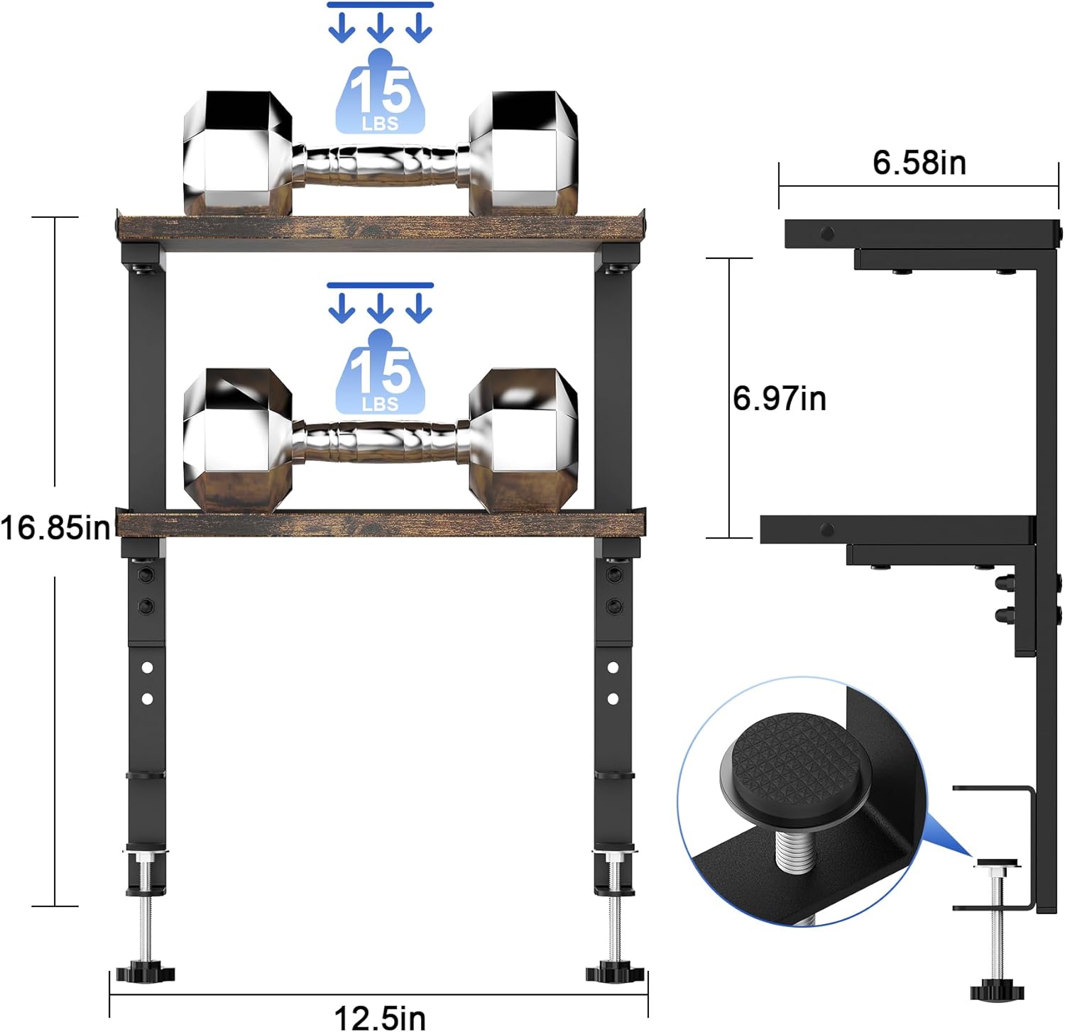 2-Tier Expandable Clamp-on Desk Shelf, Wooden Under Desk Storage Organizer - Image 2