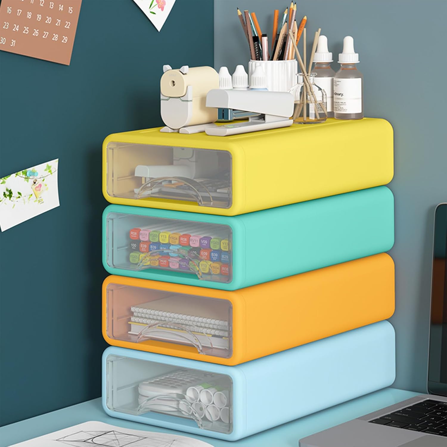 4-Pack Stackable Desktop Drawer Organizer for Office & Makeup Storage - Image 6