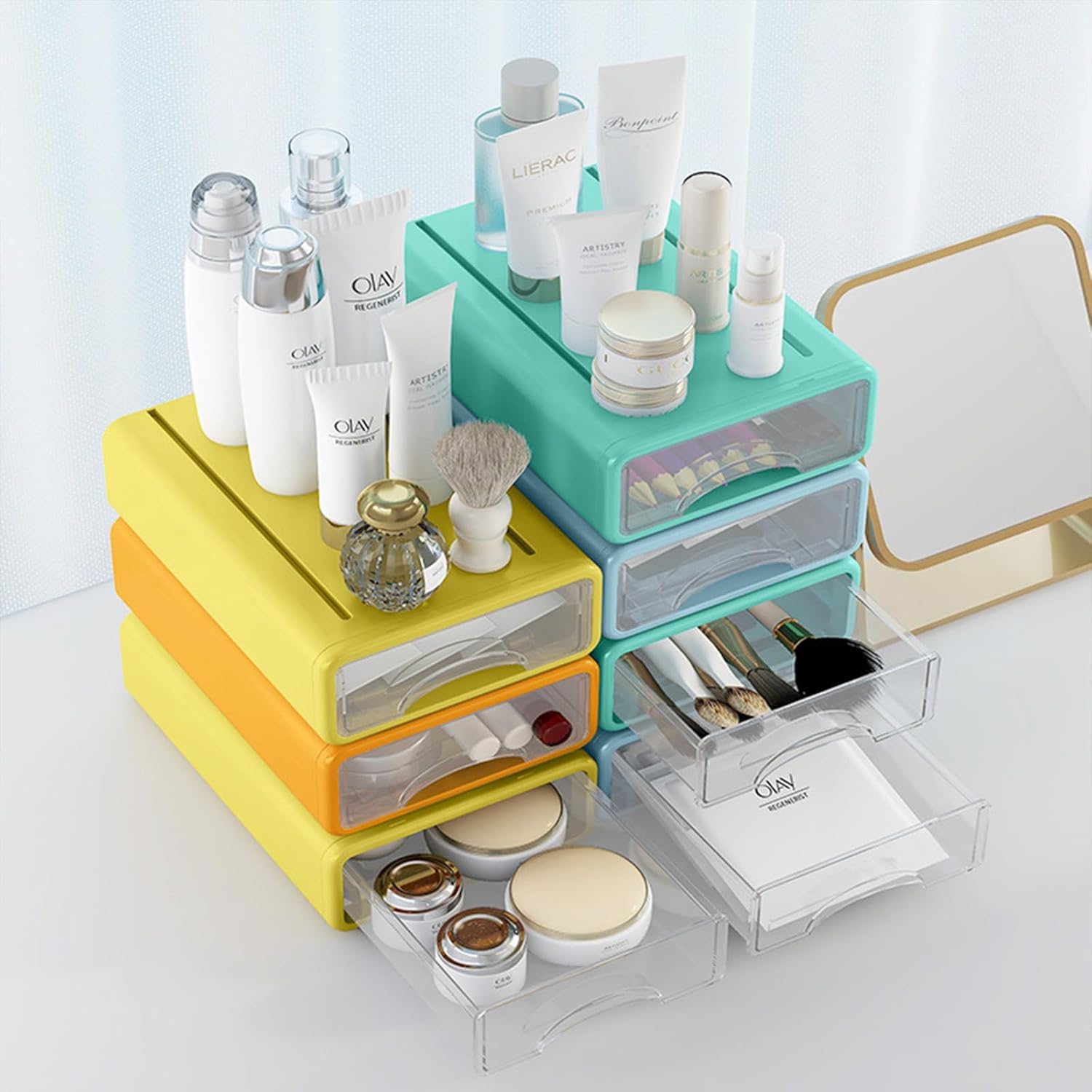 4-Pack Stackable Desktop Drawer Organizer for Office & Makeup Storage - Image 2