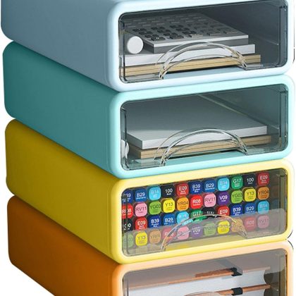 4-Pack Stackable Desktop Drawer Organizer for Office & Makeup Storage
