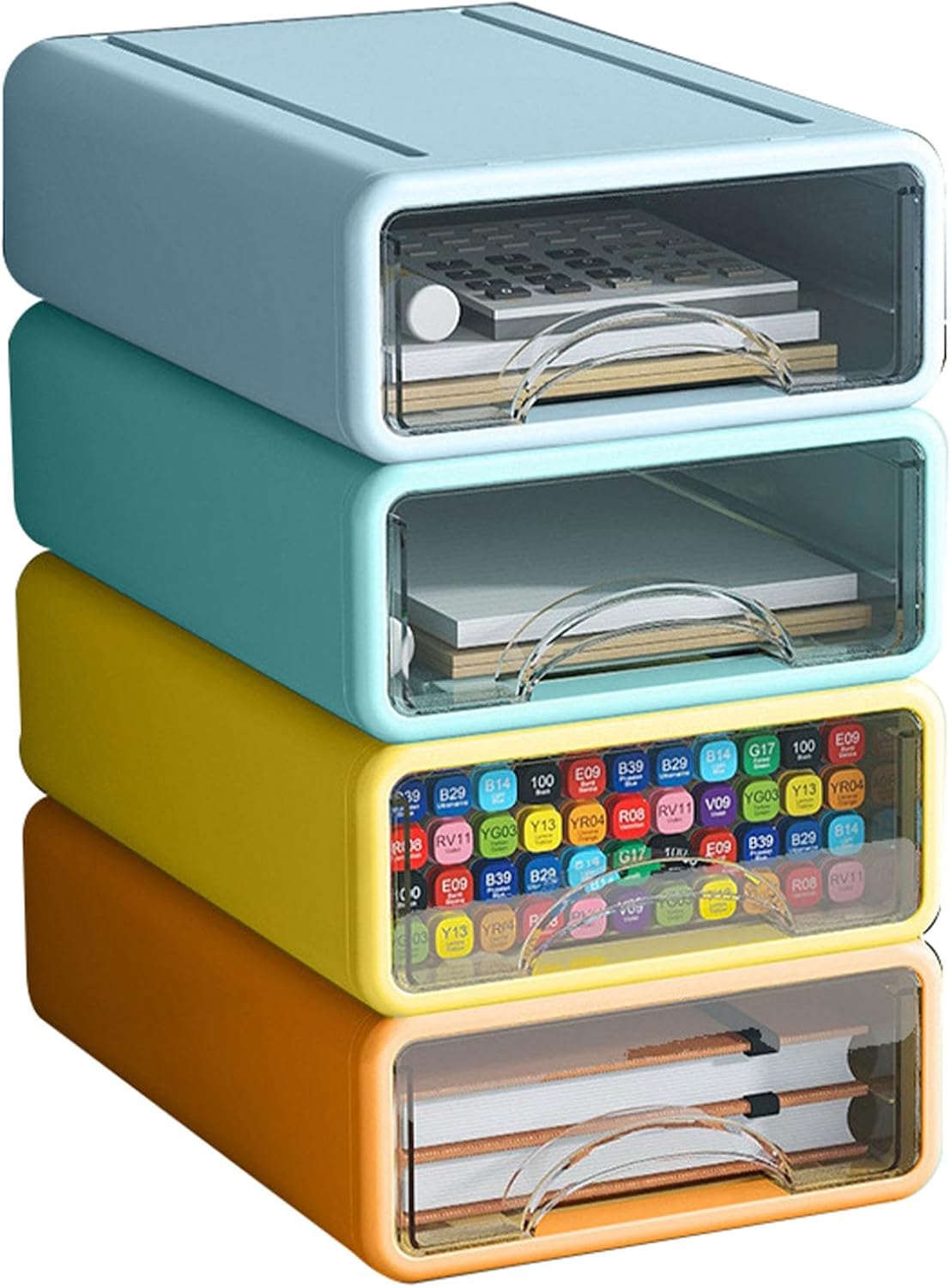 4-Pack Stackable Desktop Drawer Organizer for Office & Makeup Storage