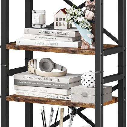4-Tier Stackable Desktop Bookshelf, Adjustable Wooden Book Organizer