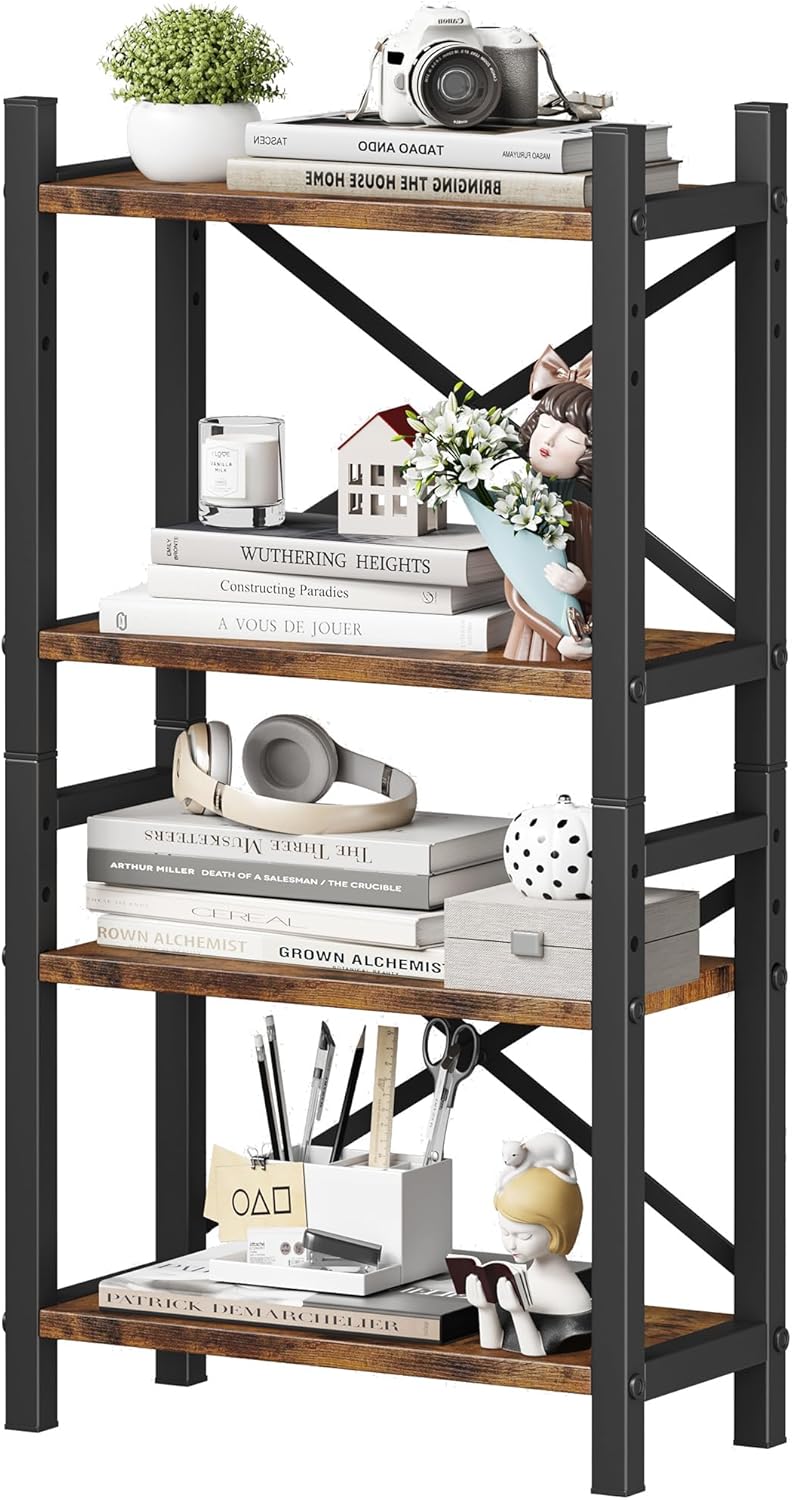 4-Tier Stackable Desktop Bookshelf, Adjustable Wooden Book Organizer