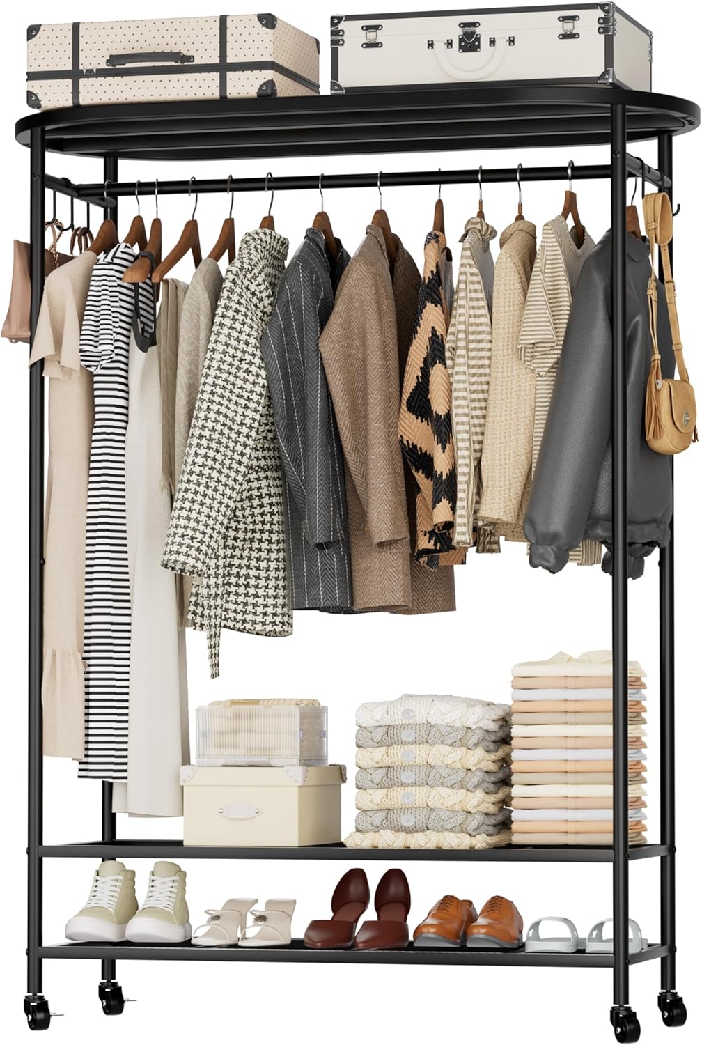 Portable Rolling Garment Rack with Cover, Wheeled Clothes Organizer with Side Hooks, 380LBS Load Capacity - Image 9