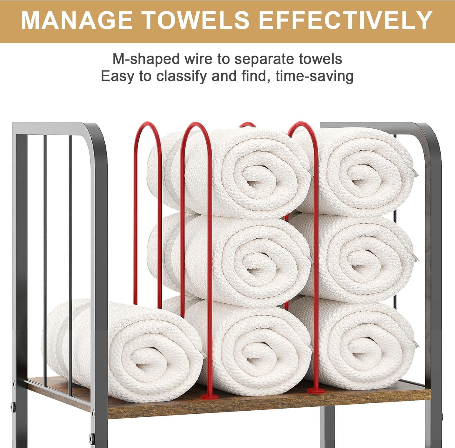 3-Tier Freestanding Metal Towel Rack, Detachable M-shaped Divider Bathroom Storage Shelf - Image 2