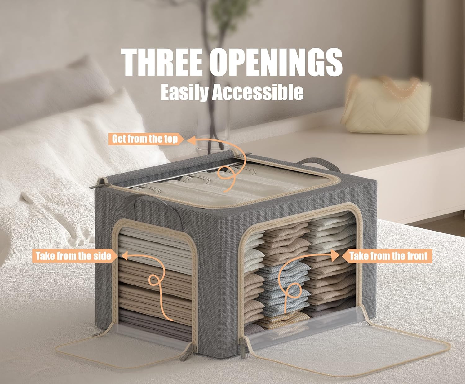 3Pcs 40L Foldable Storage Bins with Lid, Window & Zipper for Clothes Organizing - Image 3