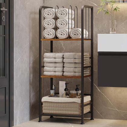 3-Tier Freestanding Metal Towel Rack, Detachable M-shaped Divider Bathroom Storage Shelf