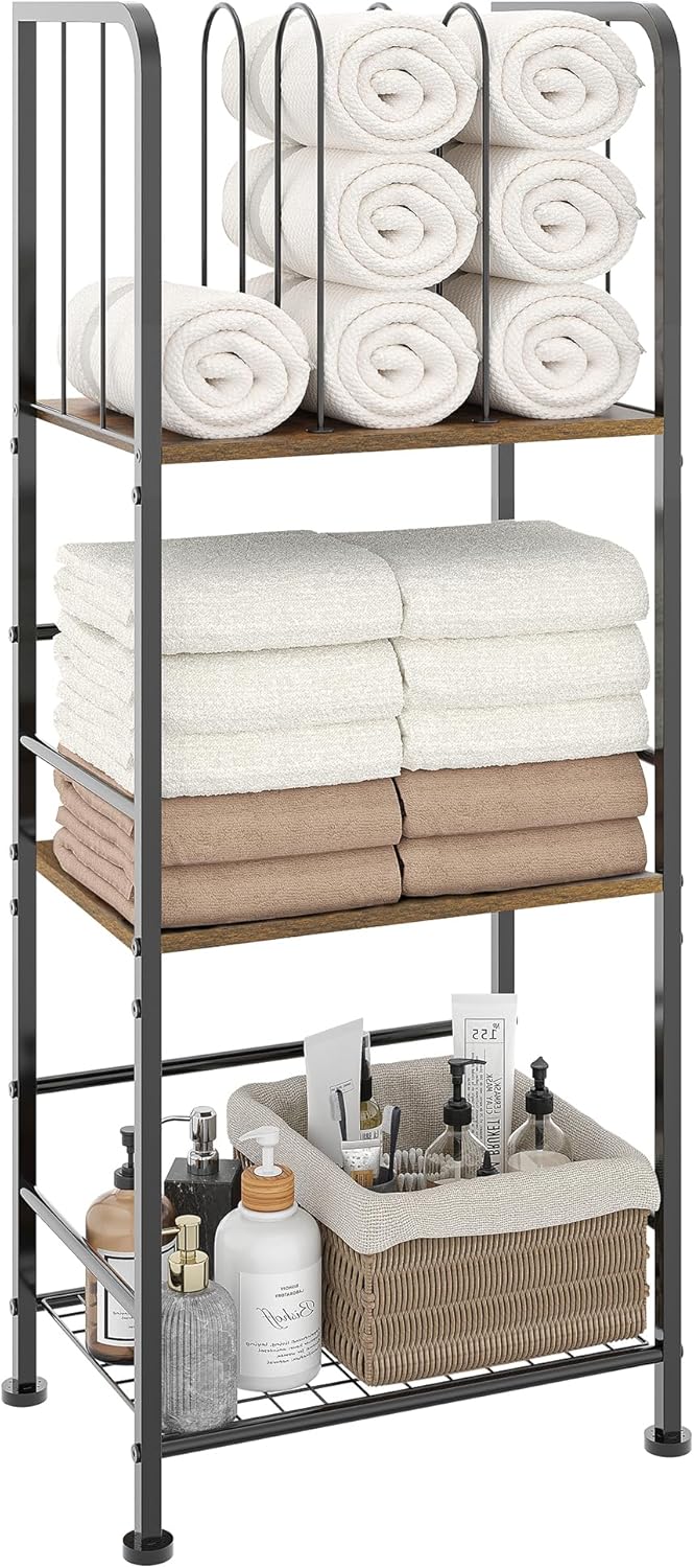 3-Tier Freestanding Metal Towel Rack, Detachable M-shaped Divider Bathroom Storage Shelf - Image 7
