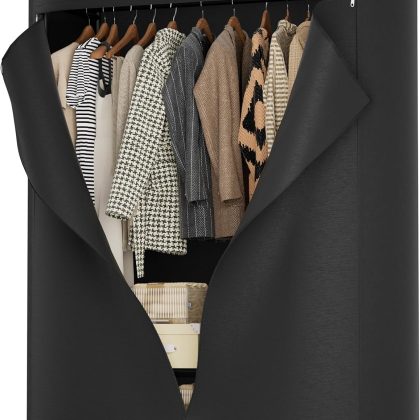 Portable Rolling Garment Rack with Cover, Wheeled Clothes Organizer with Side Hooks, 380LBS Load Capacity