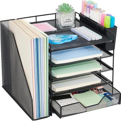 5-Tier Desktop Organizer with File Tray, Drawer and Pen Holder for Office Use