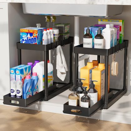 2 Pack Pull-out Under Sink Organizer, Multi-purpose Storage Shelf for Kitchen & Bathroom