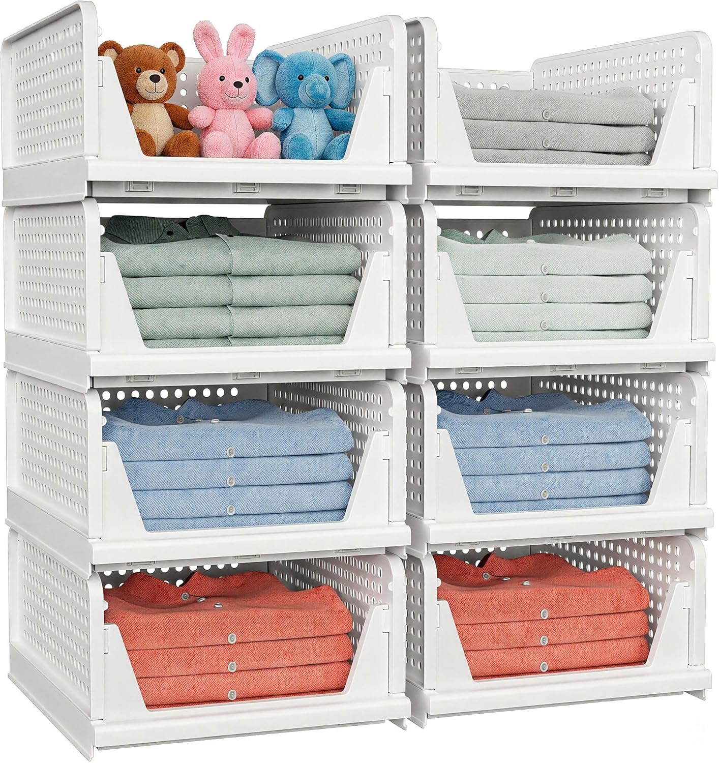 4 Pack Foldable Stackable Storage Baskets, Space-Saving Wardrobe Organizer for Clothes & Hats - Image 3