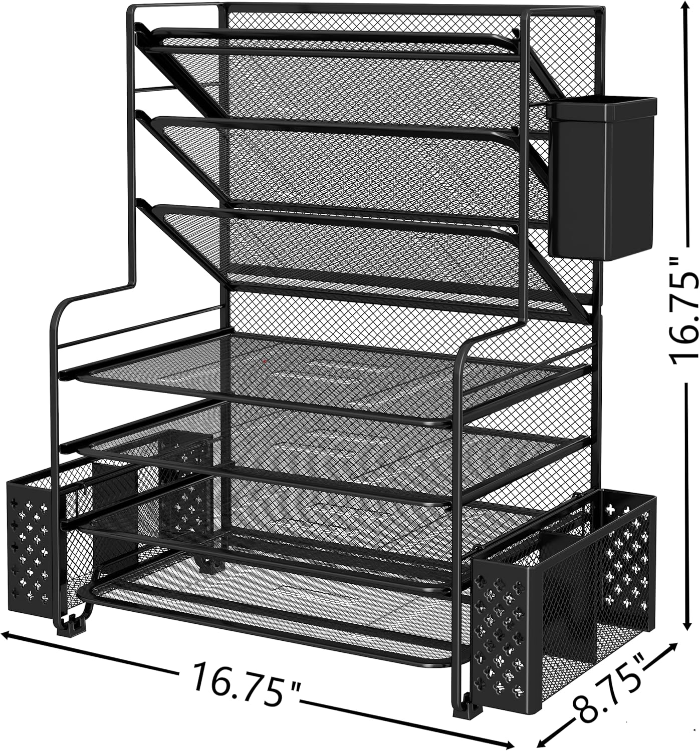 7-Tier Desk File Organizer with Pen Holder & Hanging Basket - Image 5